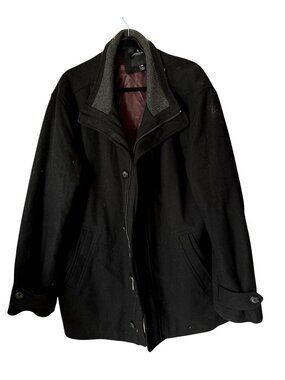 London Fog Mens Black Wool Blend Winter Coat XXL Heavyweight With Button & Zippe